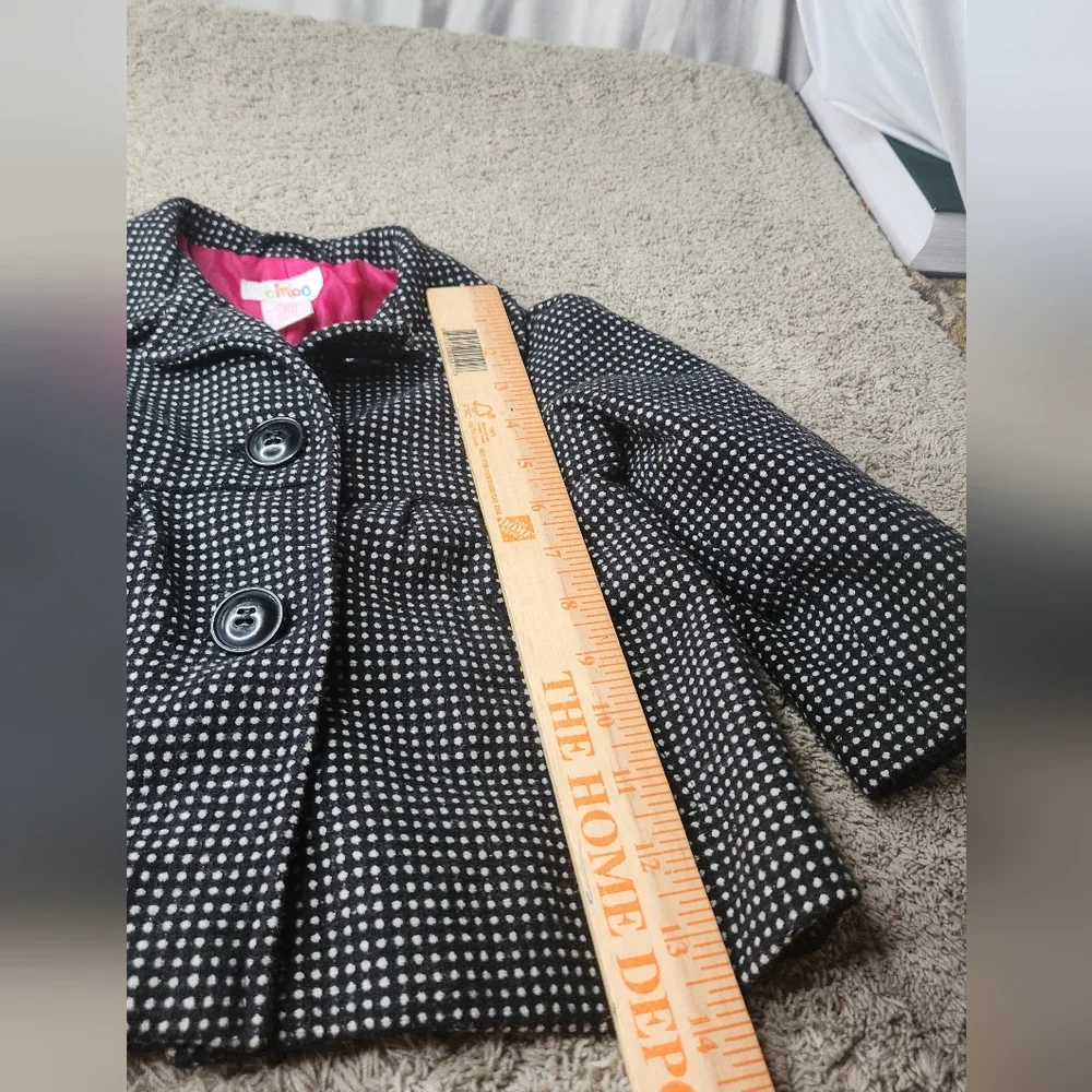 Toddler's Black and White Micro Polka Dot Peacoat with Button Detail 18M